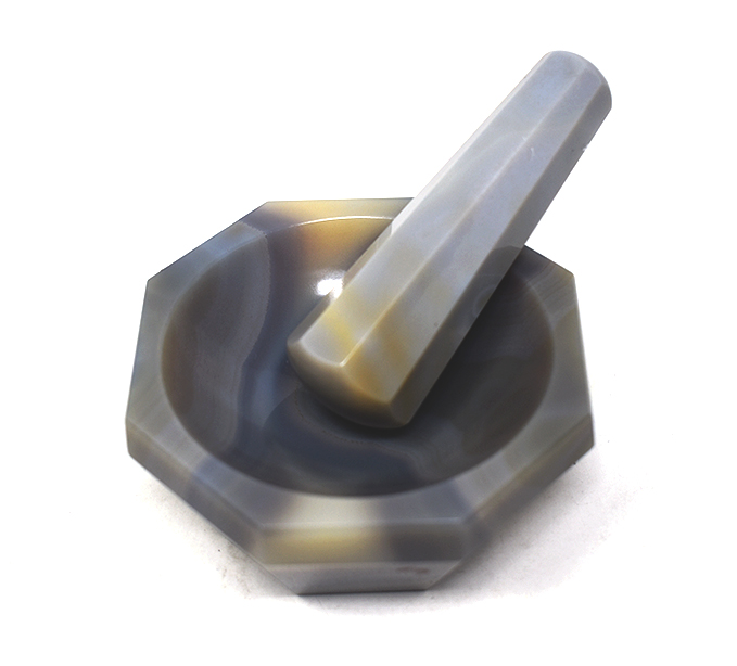 Agate mortar and pestle. Genuine Varanasi Agate stone. Price per Set.