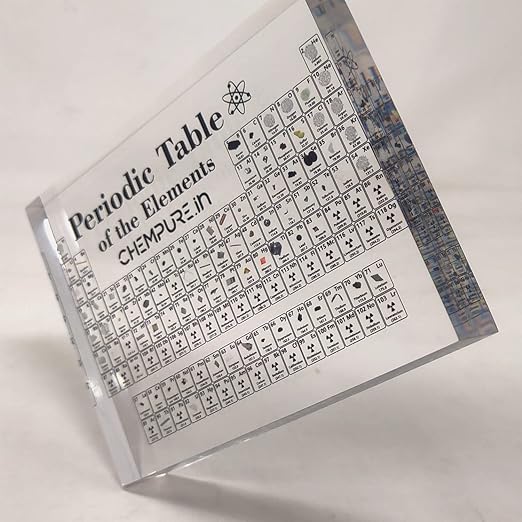 Acrylic Resin Periodic Table of Elements with 83 Real Elements in an Acrylic Block, Teaching Tool