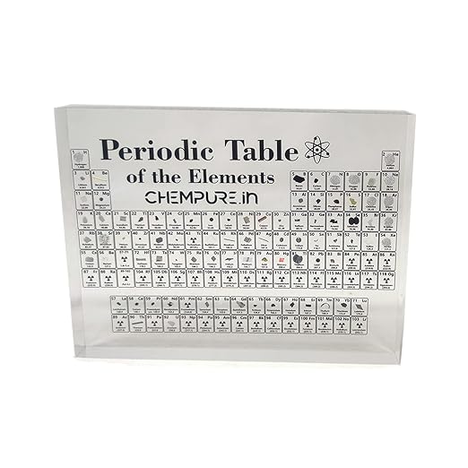 Acrylic Resin Periodic Table of Elements with 83 Real Elements in an Acrylic Block, Teaching Tool