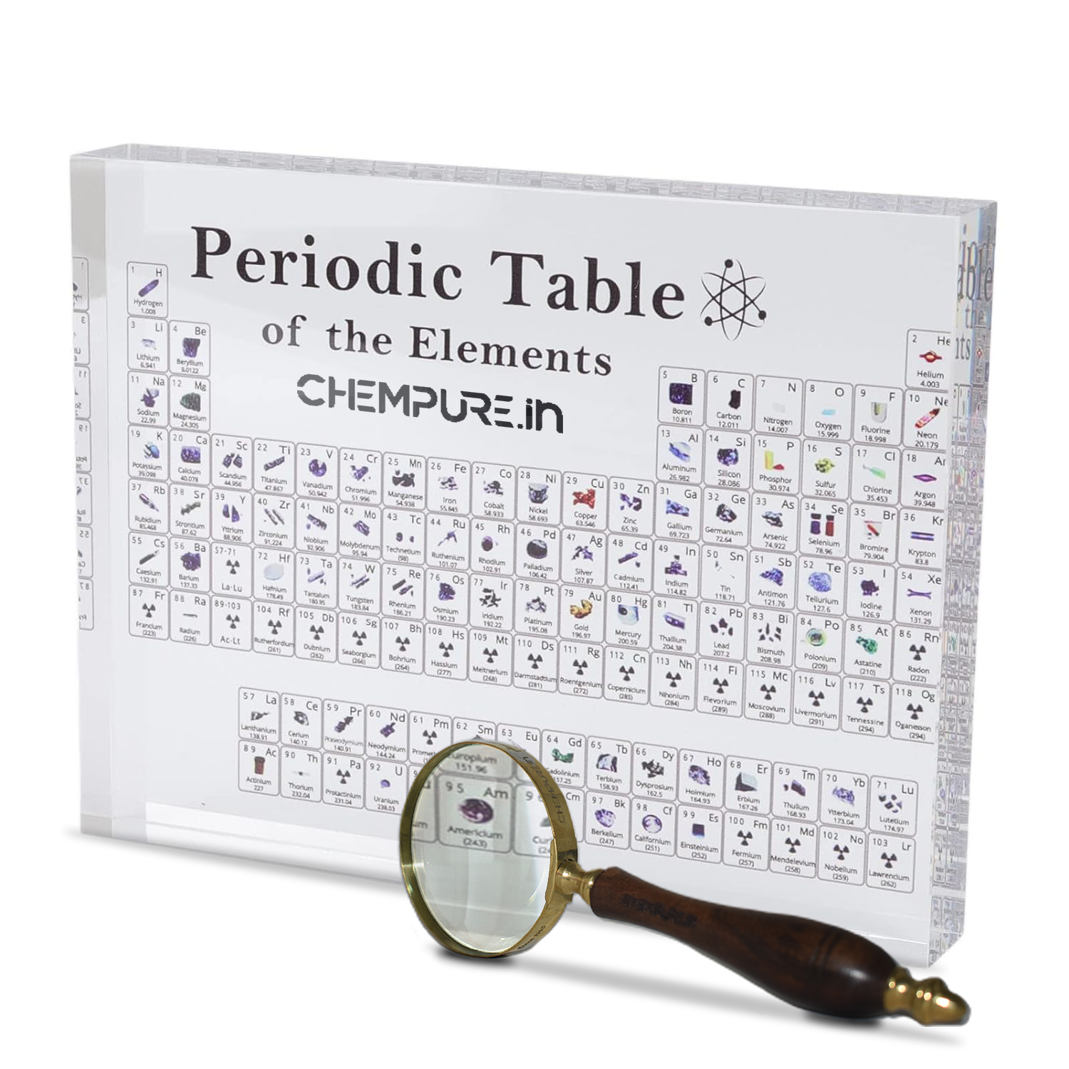 Acrylic Resin Periodic Table of Elements with 83 Real Elements in an Acrylic Block, Teaching Tool