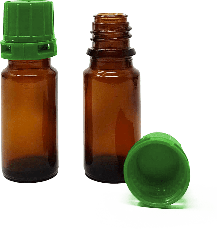 10ml Amber Narrow Mouth Chemical Storage / Shipment Bottles with Tamper Evident 18mm Caps, Leak Proof, Smartottles®