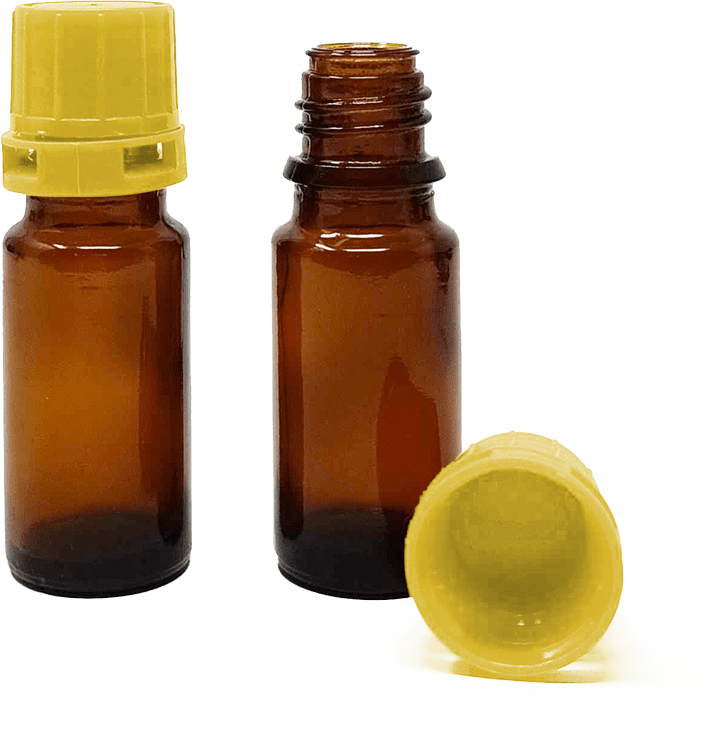 10ml Amber Narrow Mouth Chemical Storage / Shipment Bottles with Tamper Evident 18mm Caps, Leak Proof, Smartottles®