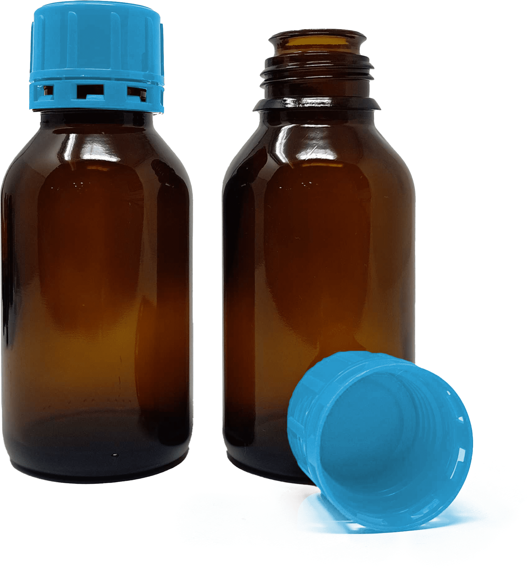 125ml Amber Narrow Mouth Chemical Storage / Shipment Bottles with Tamper Evident 32mm Caps, Leak Proof, Smartottles®