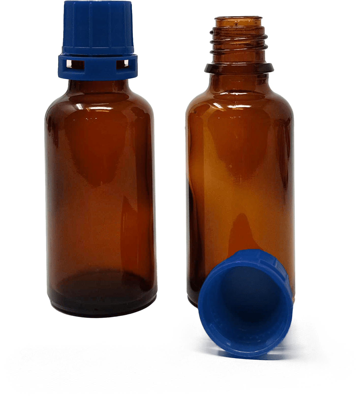 30ml Amber Narrow Mouth Chemical Storage / Shipment Bottles with Tamper Evident 20mm Caps, Leak Proof, Smartottles®