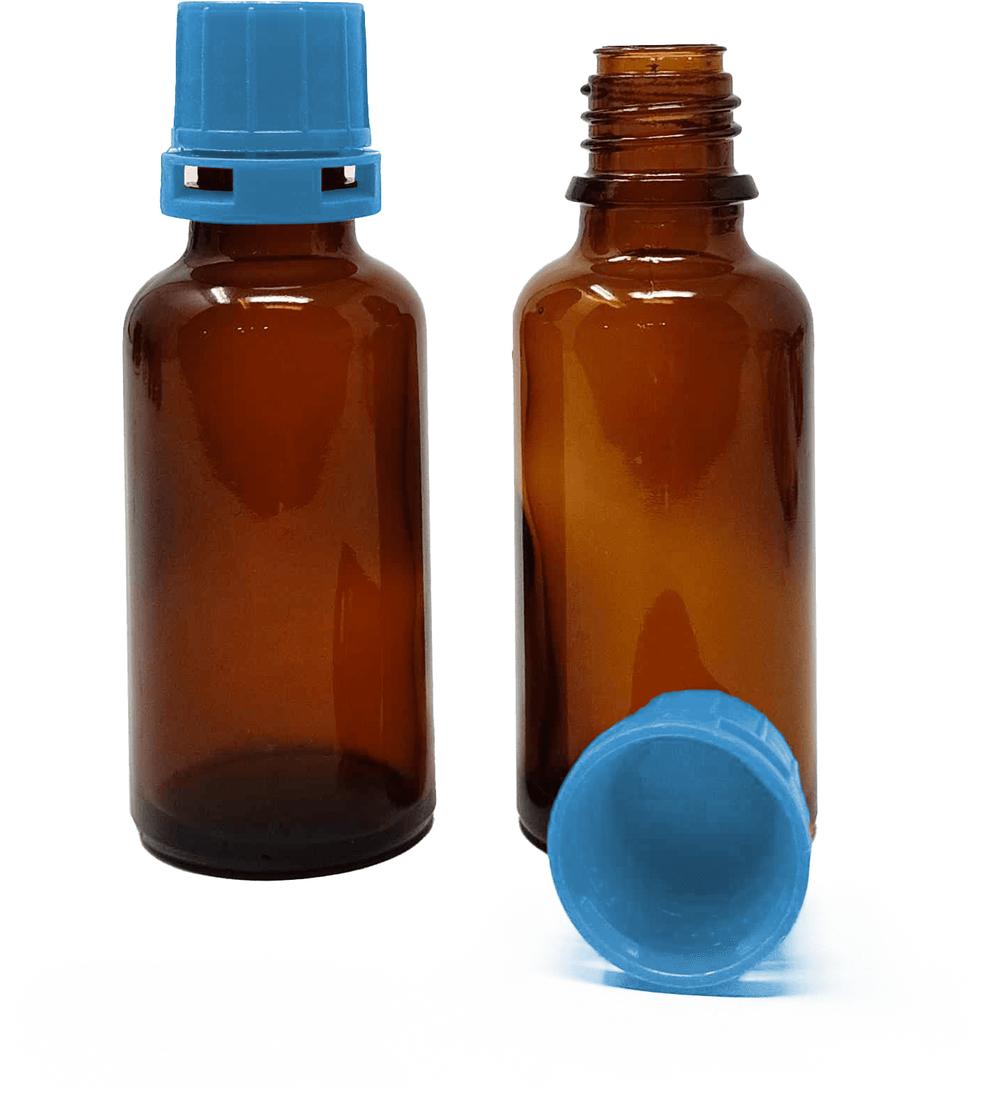 30ml Amber Narrow Mouth Chemical Storage / Shipment Bottles with Tamper Evident 20mm Caps, Leak Proof, Smartottles®