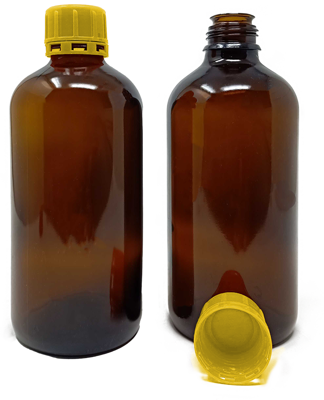 500 ml Amber 32mm Narrow Mouth Chemical Storage / Shipment Bottles with Tamper Evident Caps, Leak Proof, Smartottles®