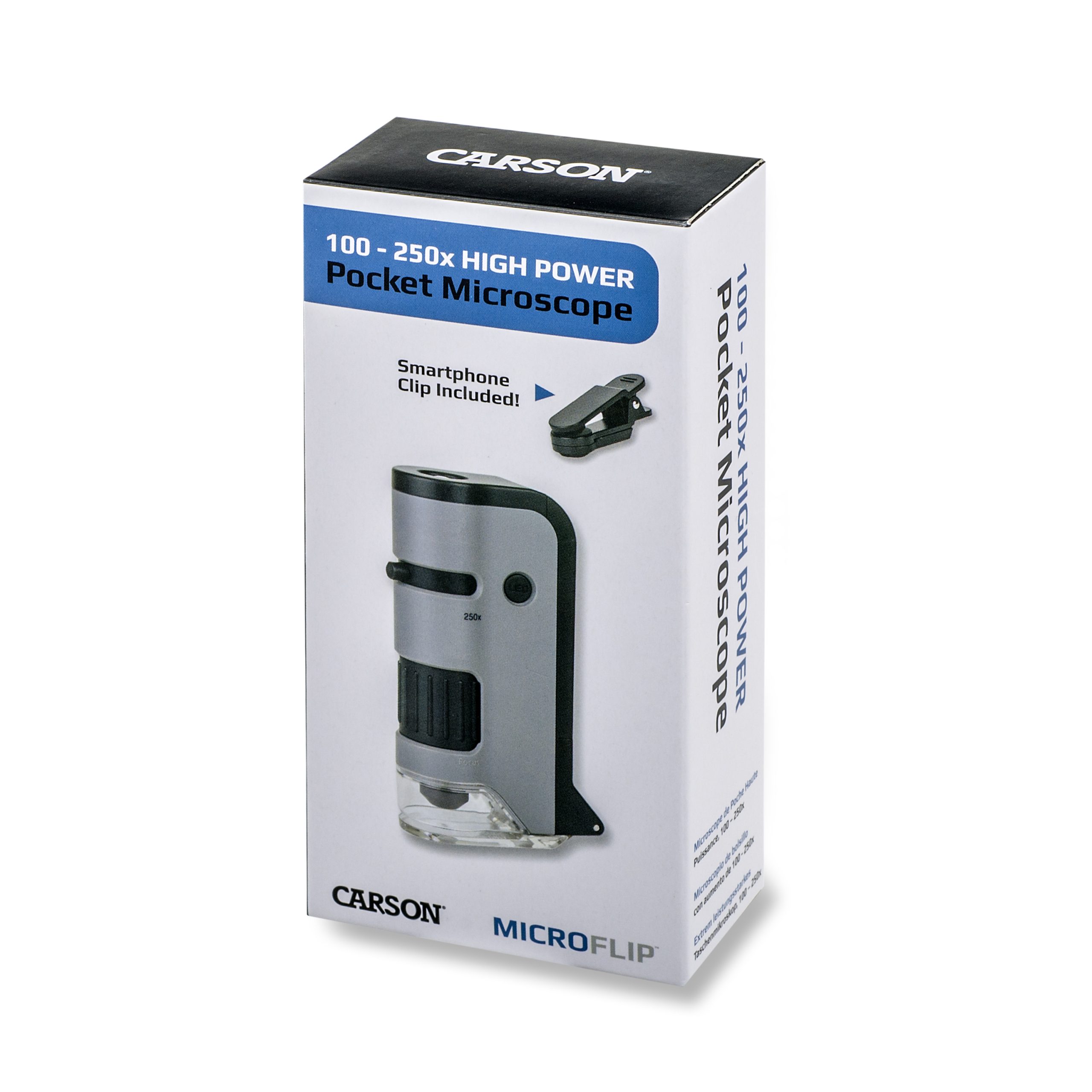 CARSON MicroFlip™ 100x-250x LED UV Pocket Microscope with Smartphone Clip MP-250