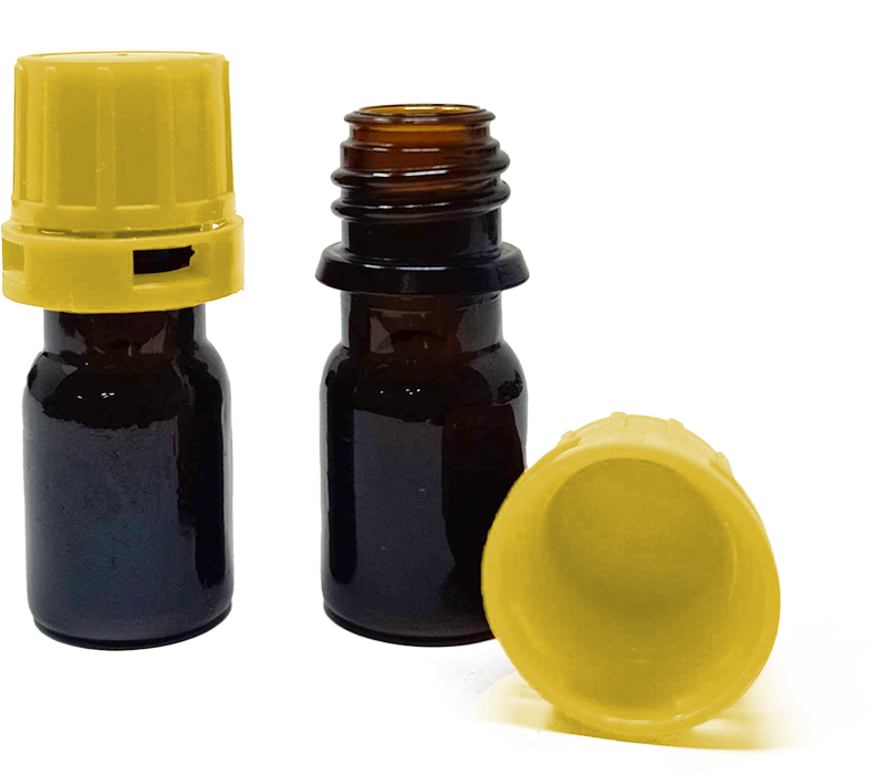 2ml Amber Narrow Mouth Chemical Storage / Shipment Bottles with Tamper Evident 18mm Caps, Leak Proof, Smartottles®