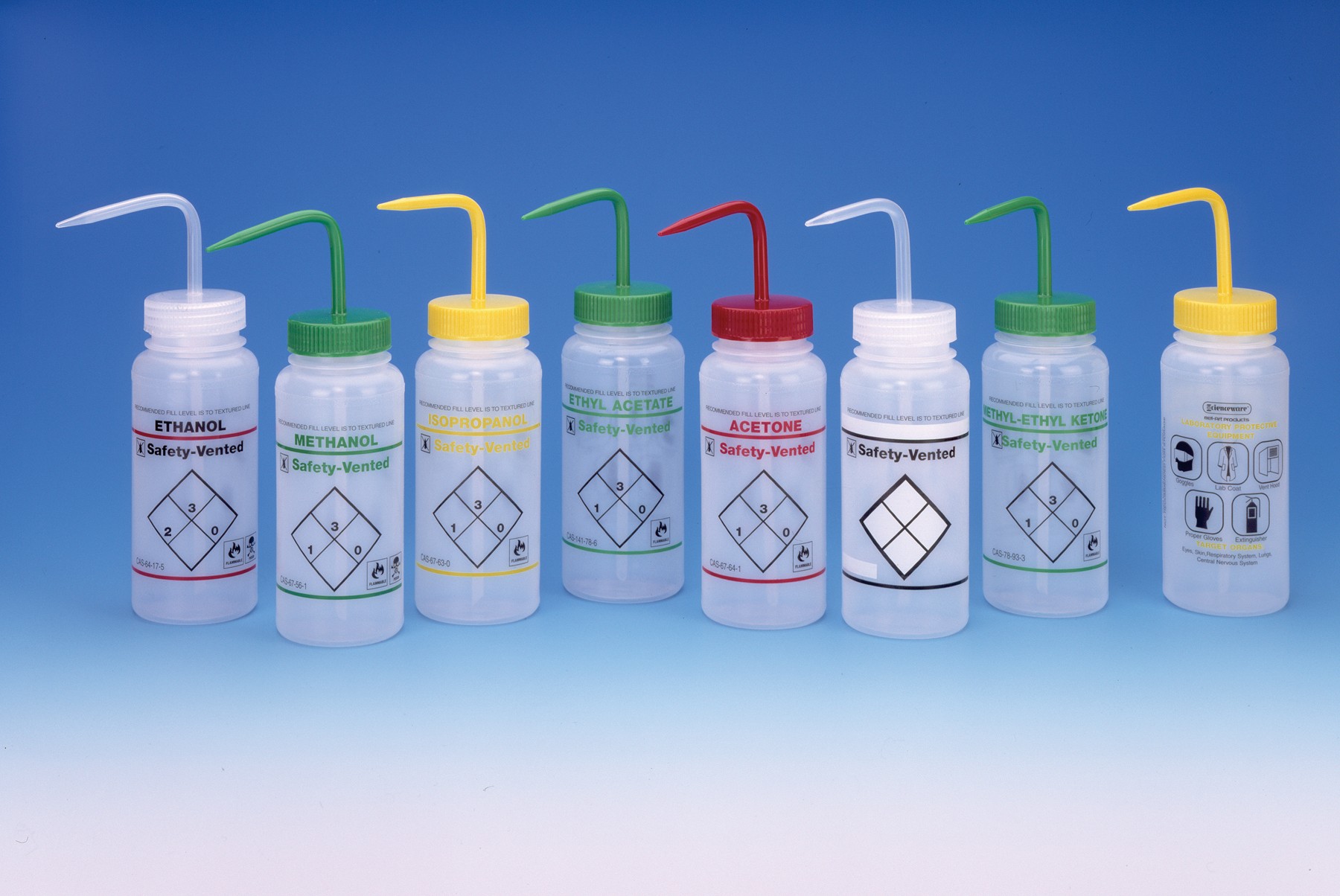 Safety Vented  Wide Mouth Wash Bottle -Double Color Printed Label