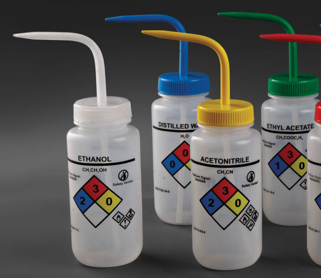 Safety Vented Wide Mouth Wash Bottle - Four Color Printed Label